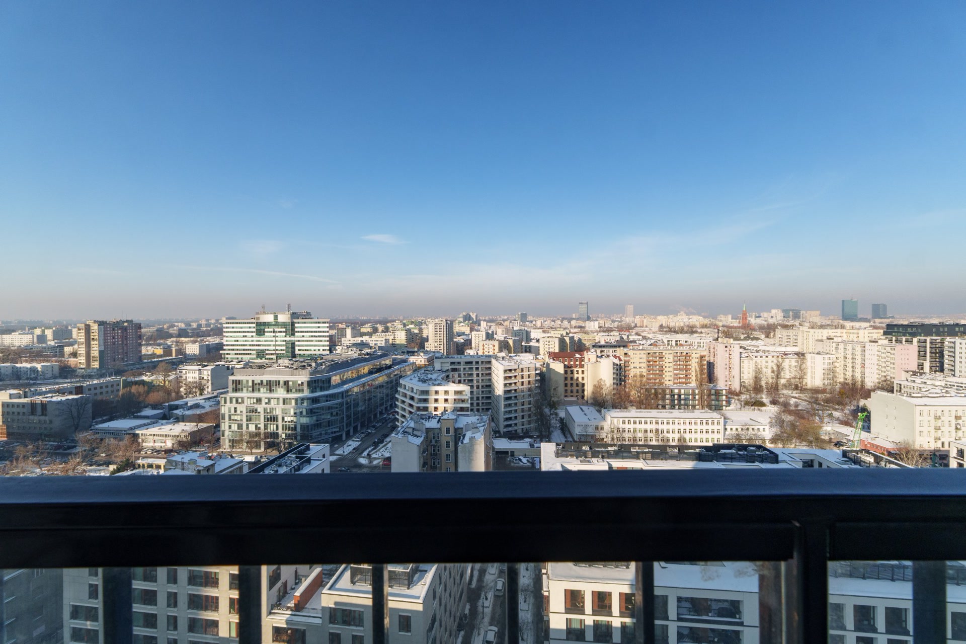 Morning view over Warsaw from a high-floor apartment